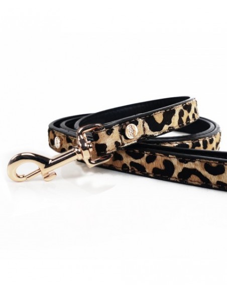 MILK & PEPPER GUINZAGLIO IN PELLE E CAVALLINO LEOPARDATO
