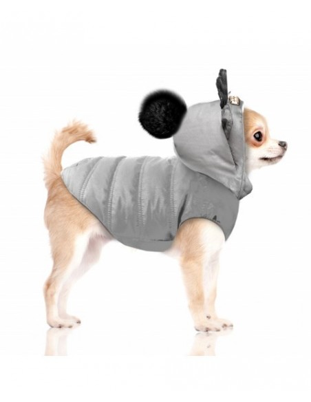 MILK & PEPPER PIUMINO GRIGIO CON CAPPUCCIO PER CANI