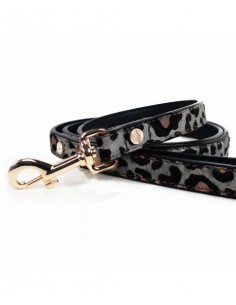 MILK & PEPPER GUINZAGLIO IN PELLE E CAVALLINO LEOPARDATO GRIGIO